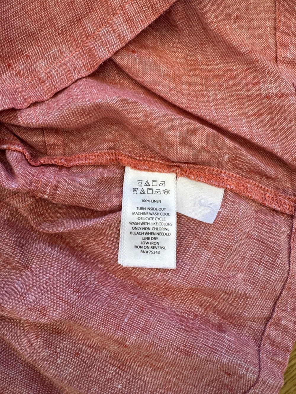 Sigrid Olsen 100% Linen Washed Coral/Red Button-Front V-Neck Top Size XL - Picture 3 of 6